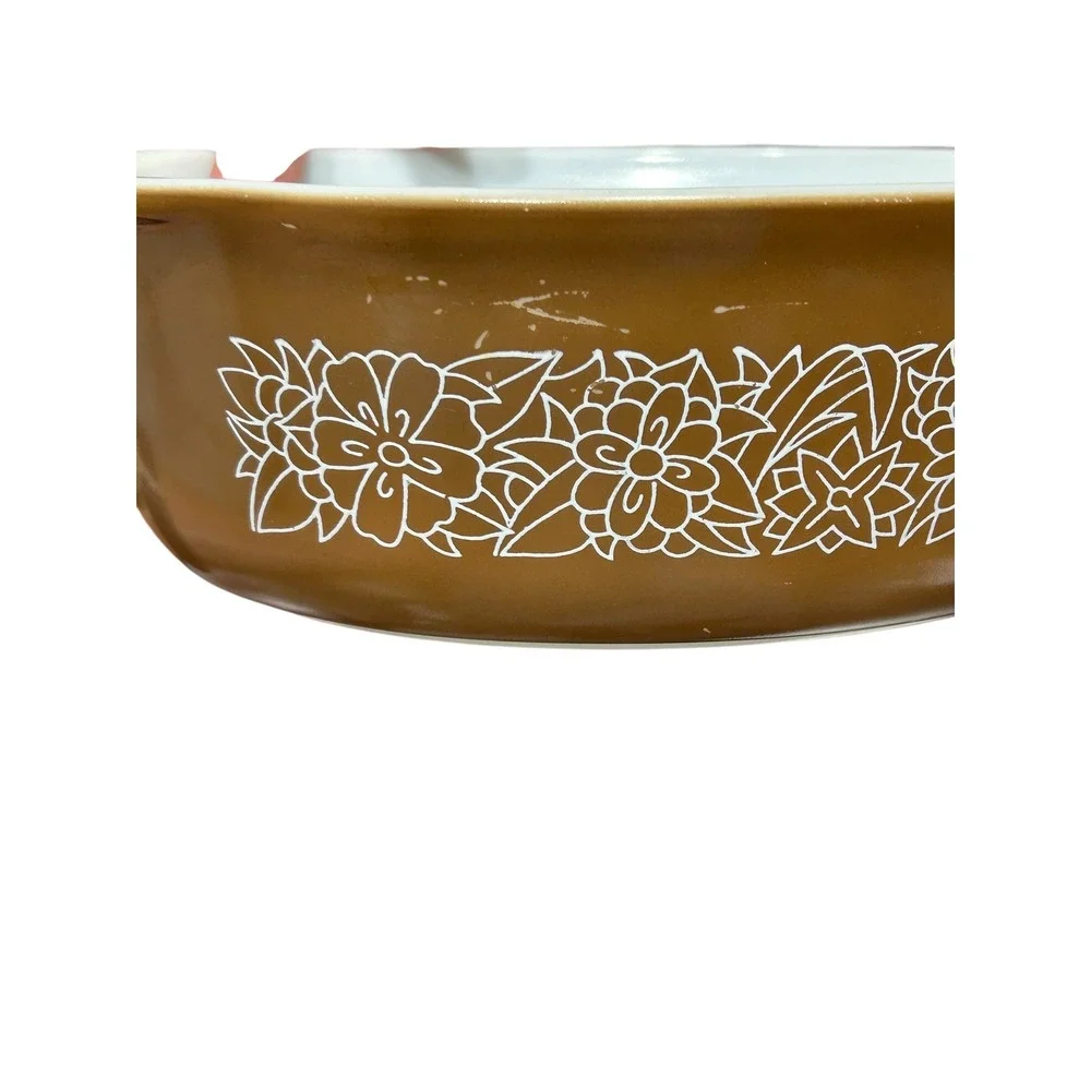 Pyrex Woodland 043 Oval Casserole Dish 1.5 Qt Brown no Lid Vintage Baker